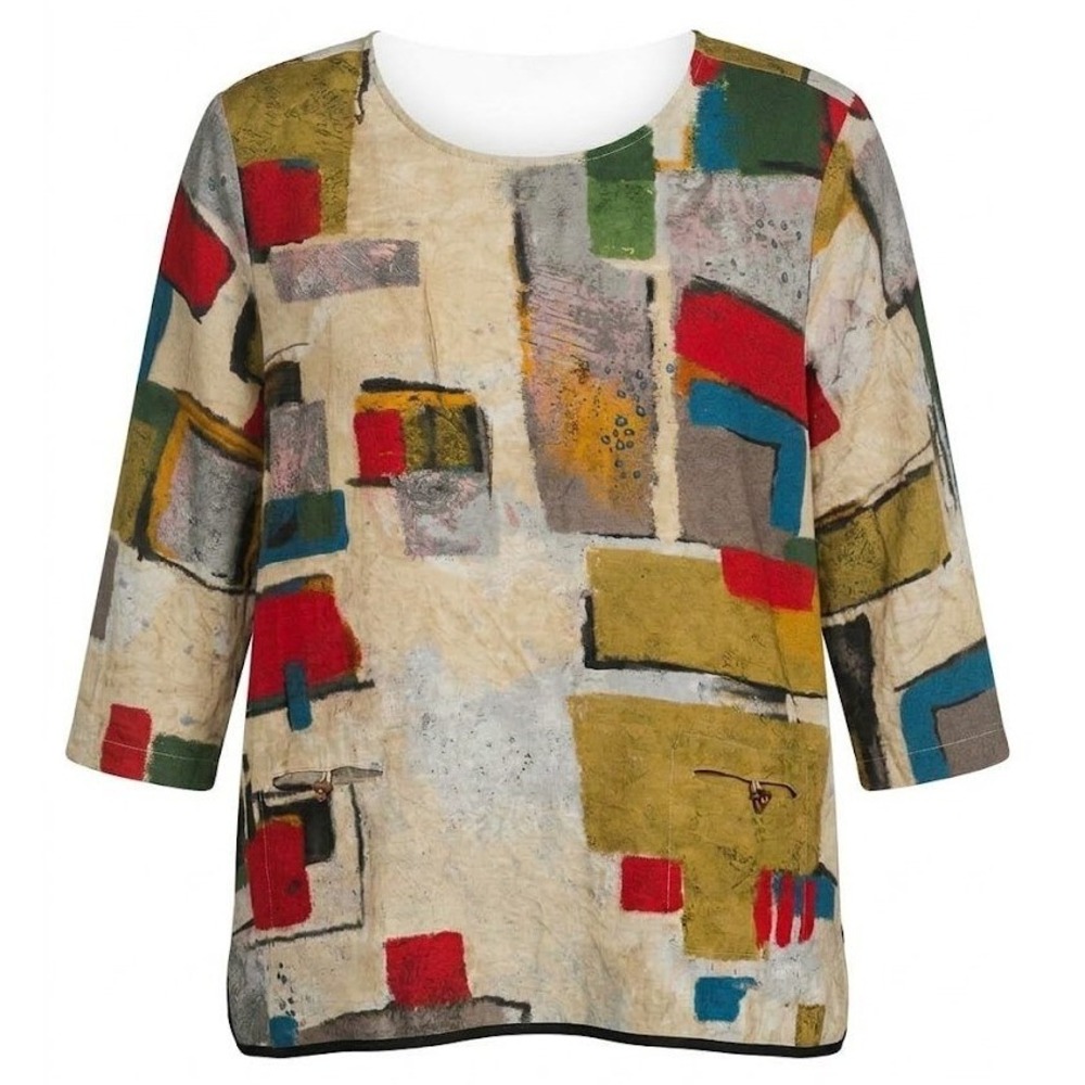 Ali Miles 3X Abstract Geometric Art to Wear Tunic Top Multicolor 3/4 Sleeve